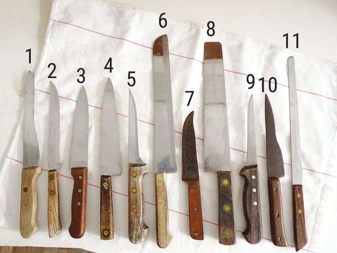 Rustic Kitchen Knife Wood Handle, Large Butchers Knife, Chef Carving