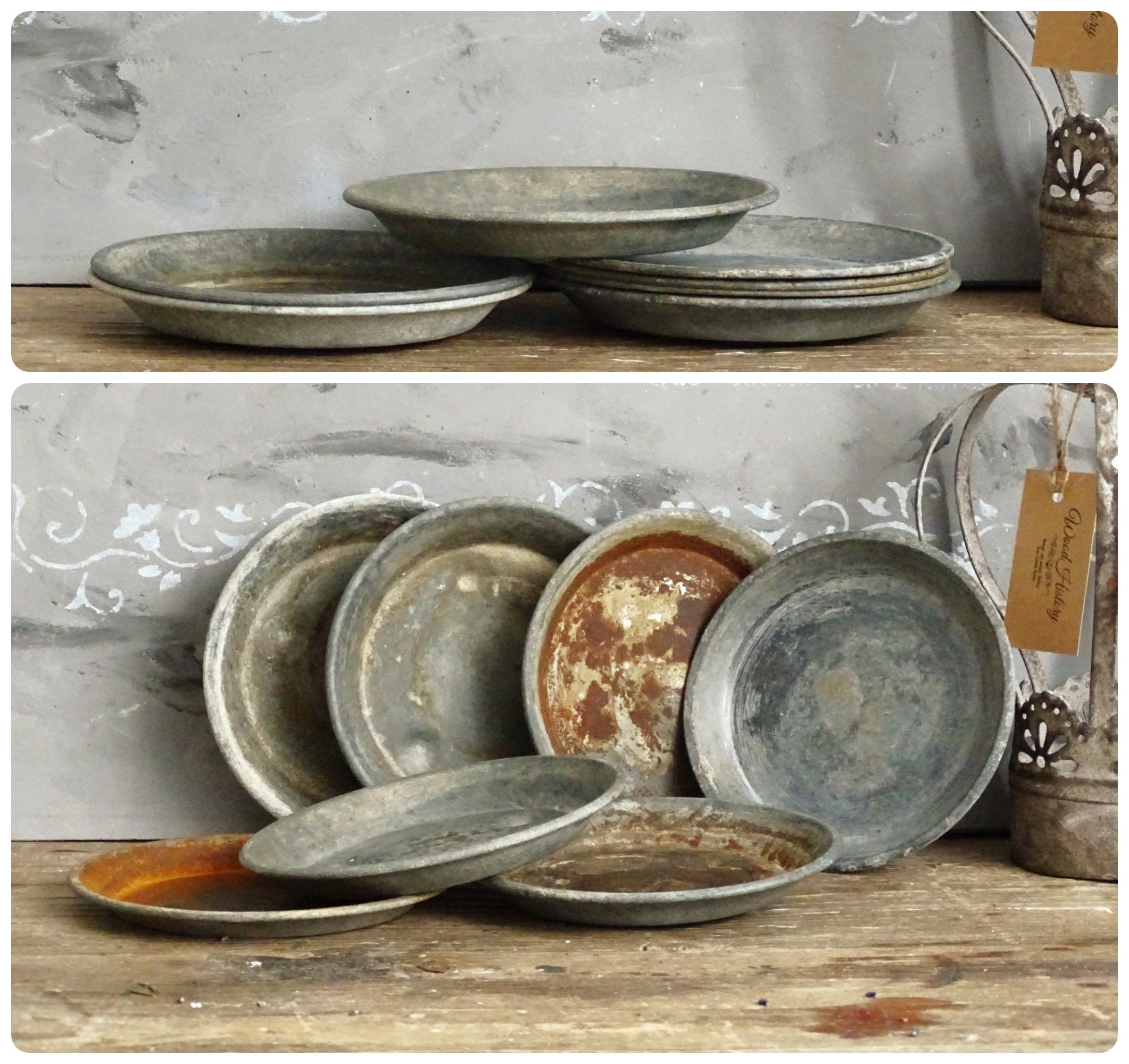 ヴィンテージの亜鉛メッキメタルプランター：素朴な農家風インテリア