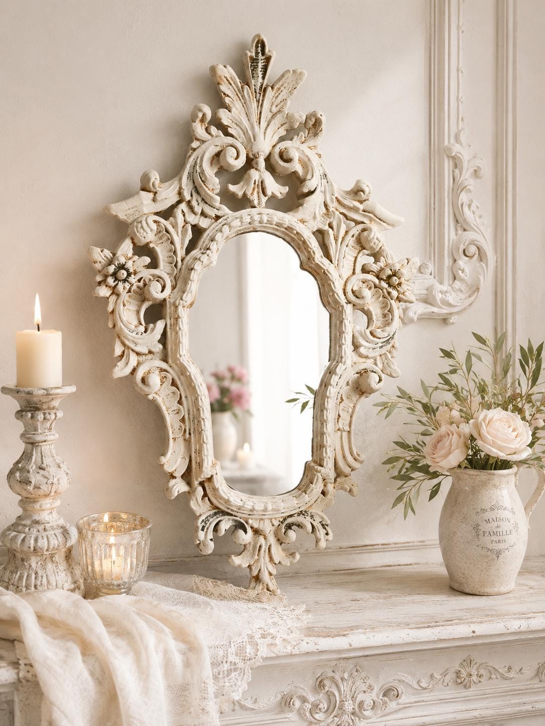 Antique Wooden Mirror White - Etsy