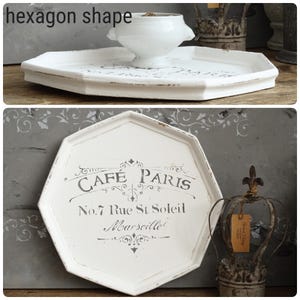 Shabby Chic White Wood Serving Tray: Distressed Stenciled Country Cottage Decor