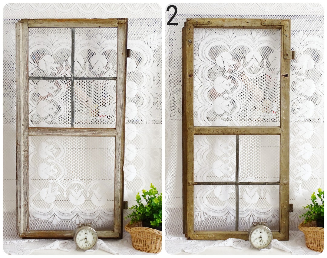 1 Antique Wood Window Frame Old Rustic Window 2 Pane Primitive Exterior