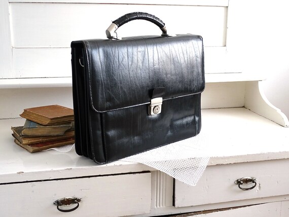 black leather office bag