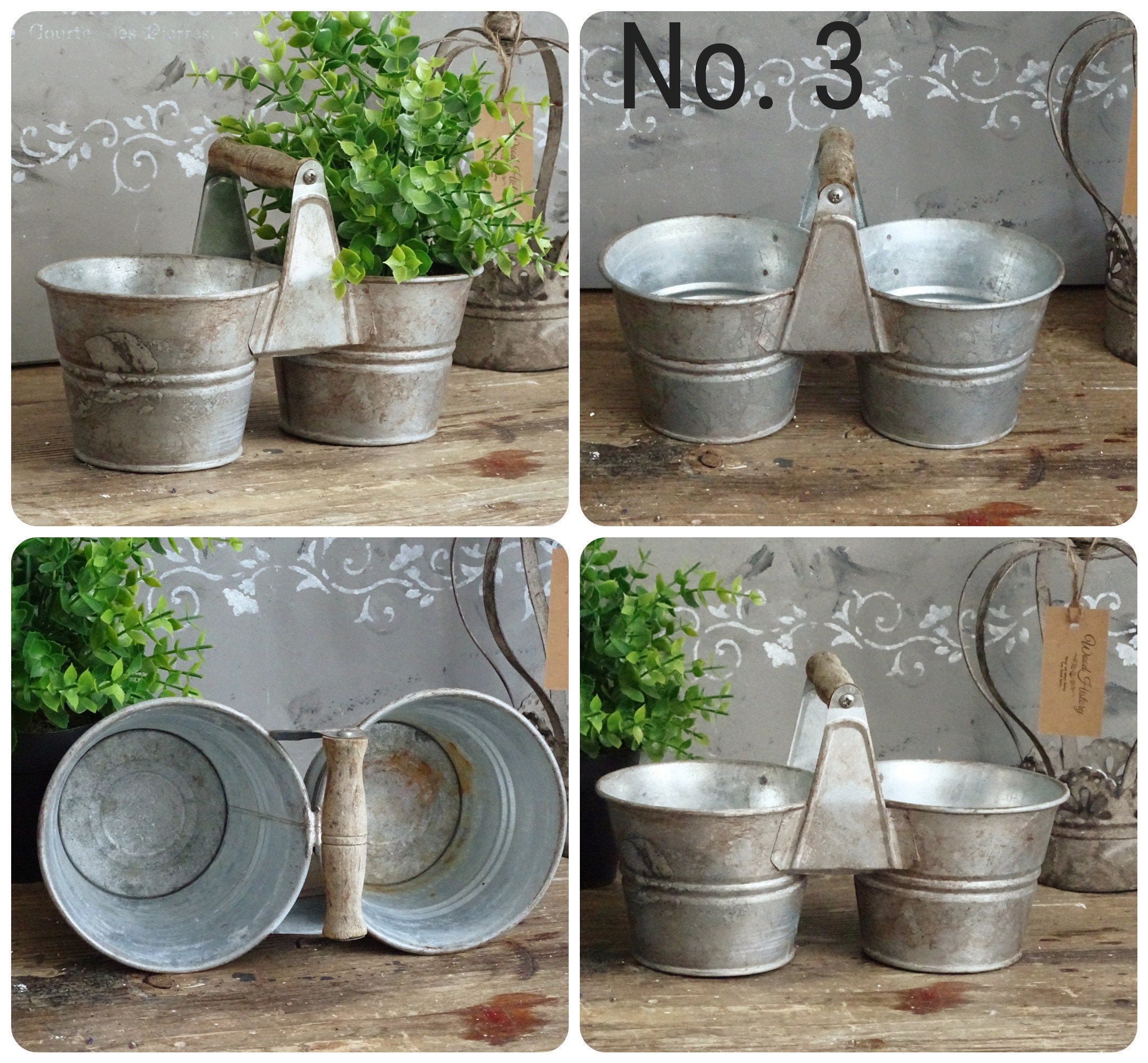 ヴィンテージの亜鉛メッキメタルプランター：素朴な農家風インテリア