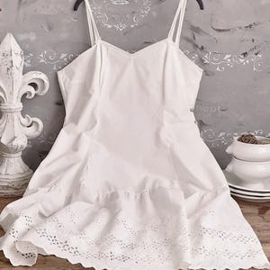 French Lace Chemise Dress w/ Straps, White Cotton Summer Dress, Nightgown, Handmade Dress Straps, Linen Boho Night Gown, White Night Dress