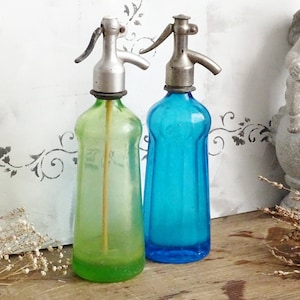Antique Green Glass Soda Bottle, Soda Seltzer Bottle, Syphon Bottle, Collectible Seltzer Bottle, Large Glass Bottle, Brocante Shabby Chic