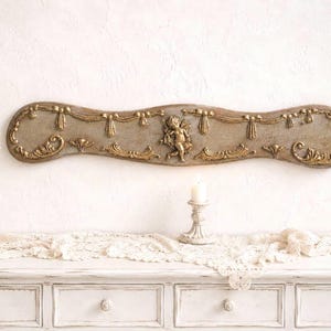 Décoration murale baroque avec chérubins, panneau en bois doré orné, style shabby chic, plaque décorative romantique