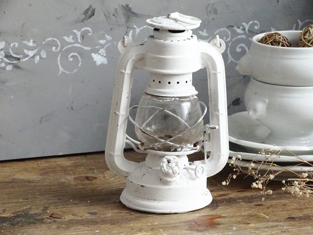 White Hurricane Oil Lantern, Oil Lamp, Kerosene Railroad Lantern, Metal Hanging Lantern