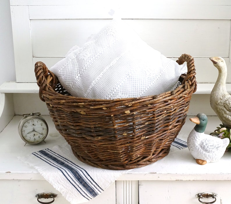 Large Wicker Laundry Basket Hamper W/ Handles Vintage Etsy