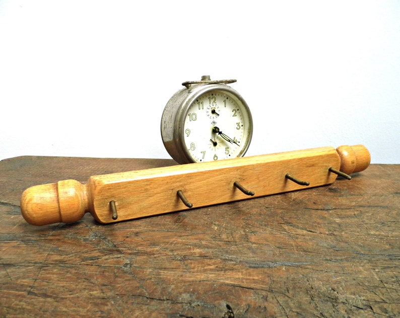 Wall Key Hanger Holder Hand Turned Birch Wood 5 Brass Hooks Hanger Holder Hand Turned Birch Wood