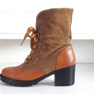 Suede Leather Ankle Boots Lace Up, Platform Mid Calf Boots Mid Chunky Heel, Cowboy Style Lace Up Boots, Leather Booties US 8.5 EU 39 UK 6.5 image 8