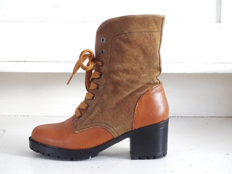 Suede Leather Ankle Boots Lace Up, Platform Mid Calf Boots Mid Chunky Heel, Cowboy Style Lace Up Boots, Leather Booties US 8.5 EU 39 UK 6.5 image 8