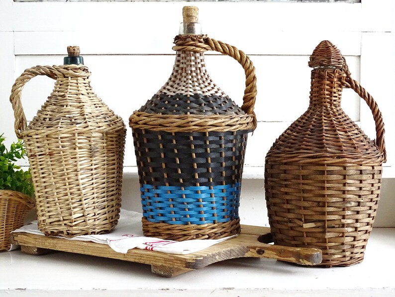 Large European Wicker Demijohn Vintage Woven Basket Wrapp Wine Etsy