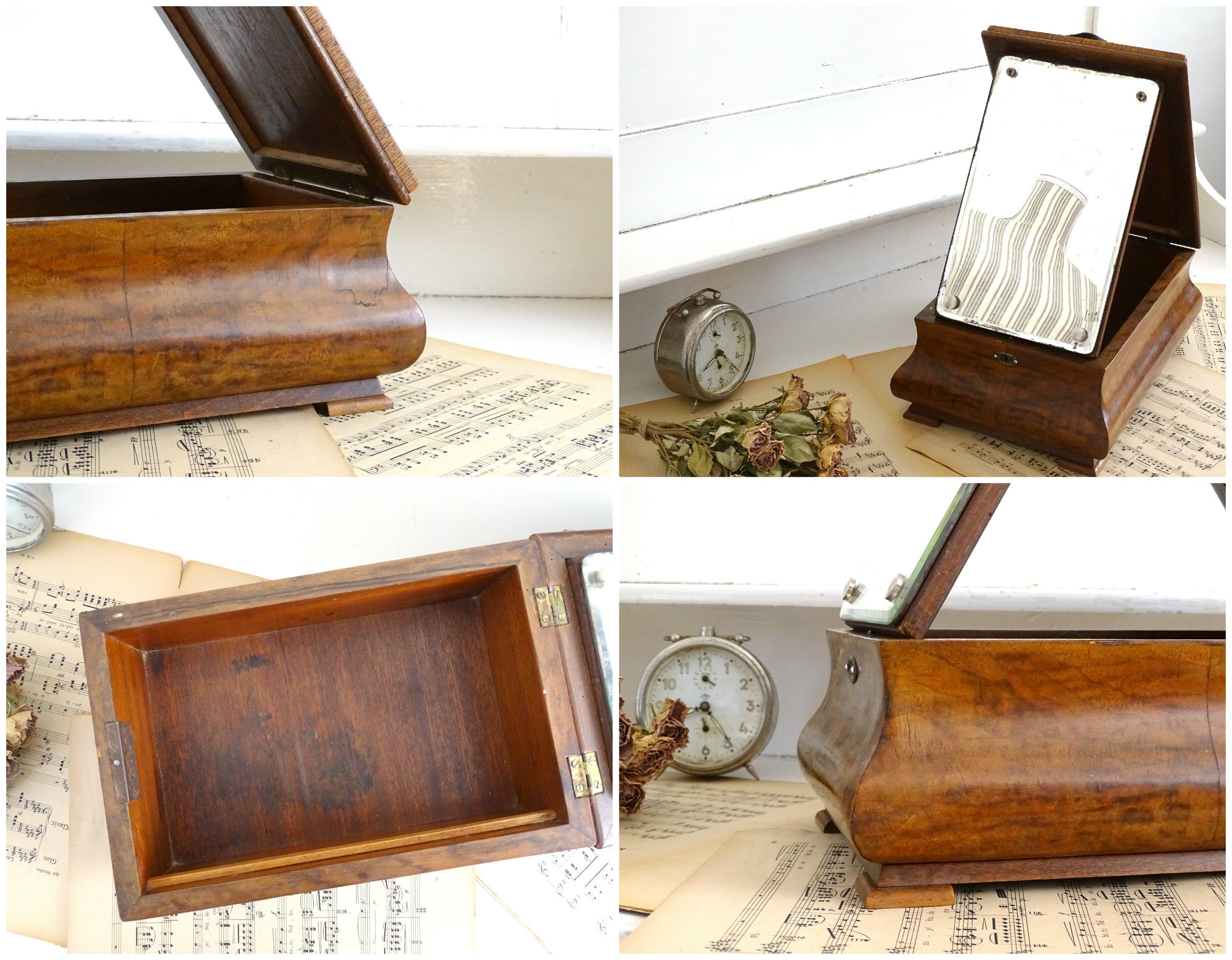 XL Antique Shaving Mirrored Box Art Deco Box w/ Drawer Walnut Etsy