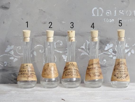 フランス語のラベルとコルク栓付きの小さな薬局薬瓶 - Etsy 日本