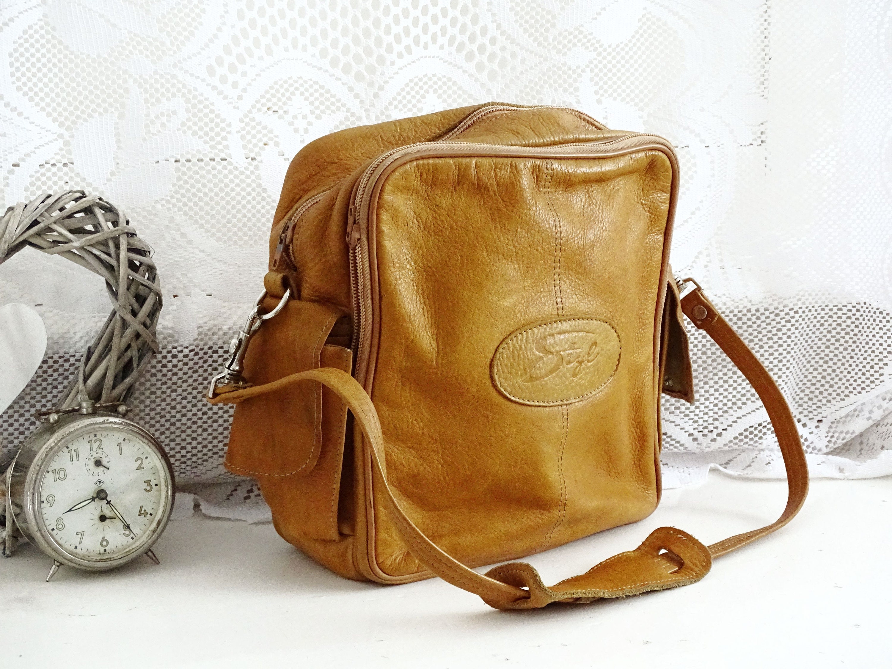 Mustard Leather Messenger Shoulder Bag Soft Genuine Leather Etsy