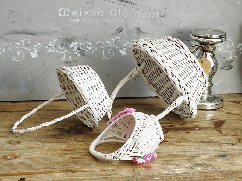 White Wicker Basket Handle Gondola Wicker Woven Basket Painted Etsy