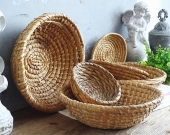 Cesta francesa a prueba de centeno enrollado, cesta de paja grande, cesta de pan de fermentación de masa agria, cesta de panadería de paja Boulangerie, cesta para servir