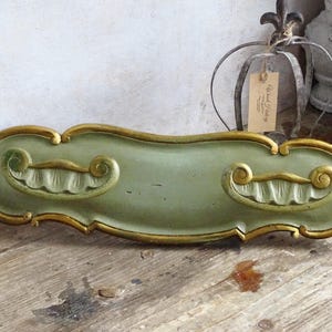 Antique Florentine Green Wood Coat Rack: Hand Carved Gilt Wall Hooks