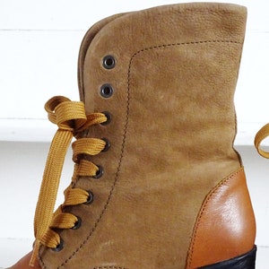 Suede Leather Ankle Boots Lace Up, Platform Mid Calf Boots Mid Chunky Heel, Cowboy Style Lace Up Boots, Leather Booties US 8.5 EU 39 UK 6.5 image 4