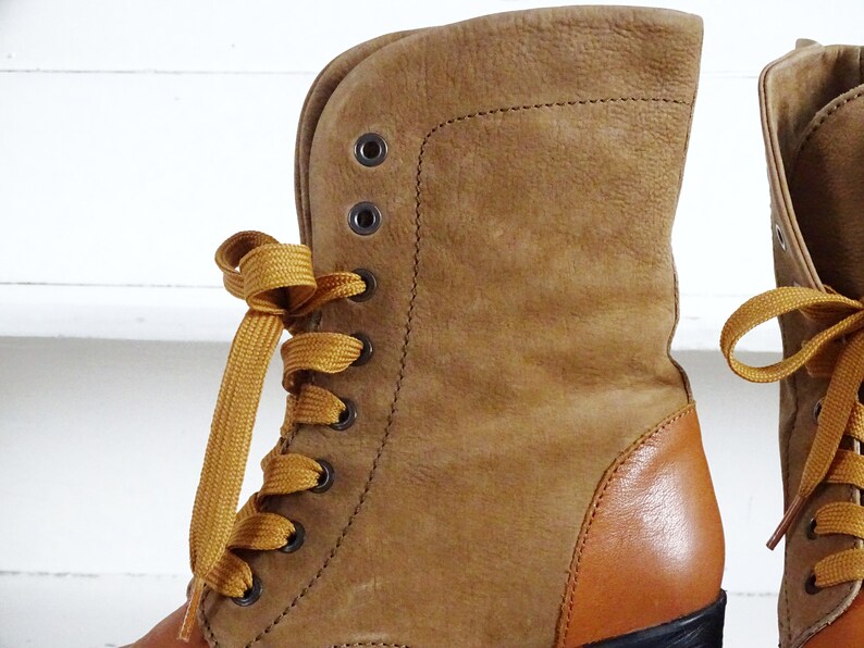 Suede Leather Ankle Boots Lace Up, Platform Mid Calf Boots Mid Chunky Heel, Cowboy Style Lace Up Boots, Leather Booties US 8.5 EU 39 UK 6.5 image 4