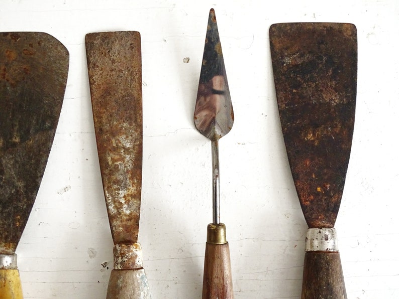 Antique Putty Knife Wood Handle Rusty Plaster Tool Paint Etsy