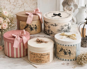 Shabby Chic Hat Box: Aged French Country Decor, Romantic Storage