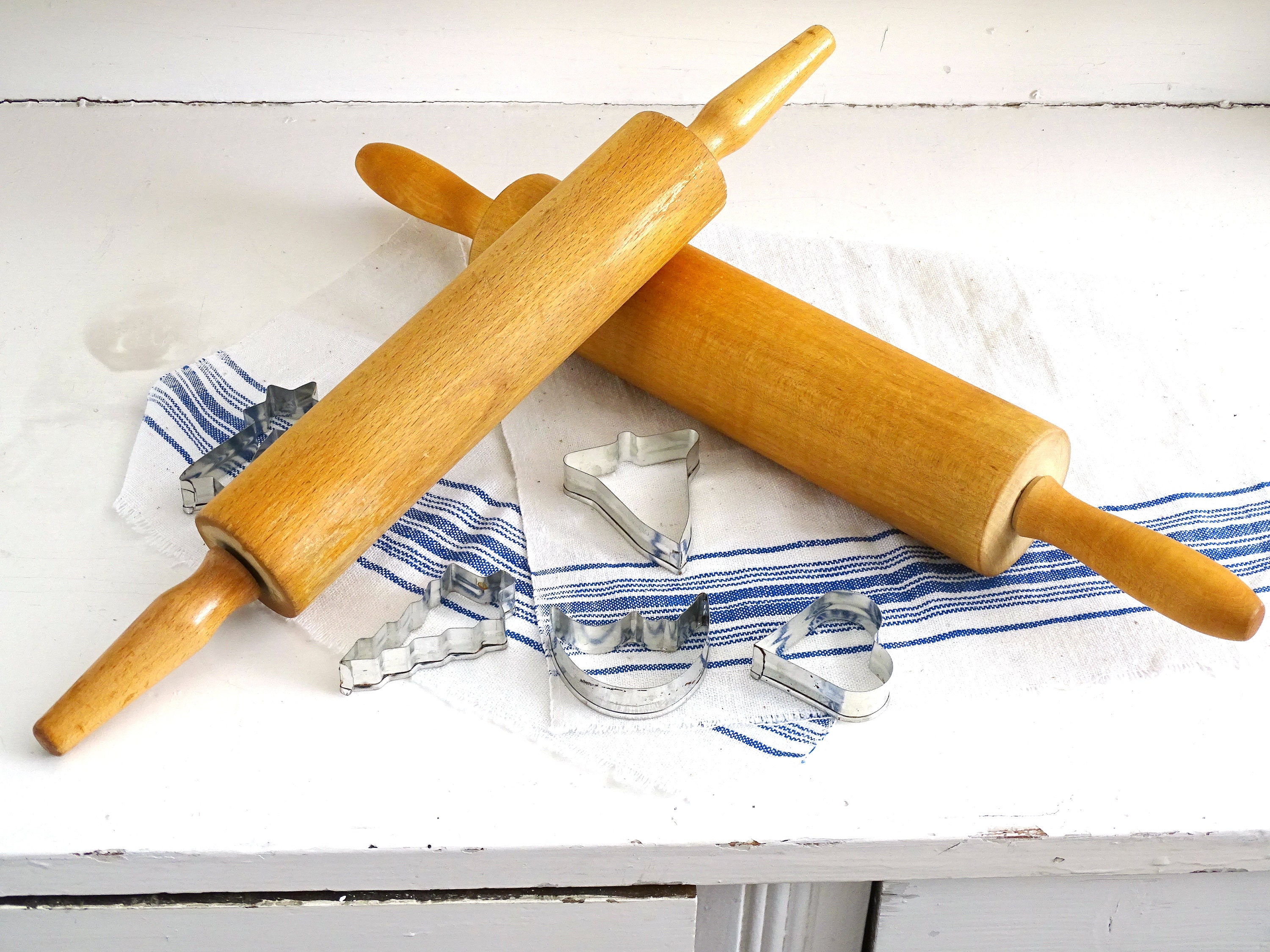 Set 2 Wood Rolling Pin Handles Large Old Dough Pastry Roller Etsy