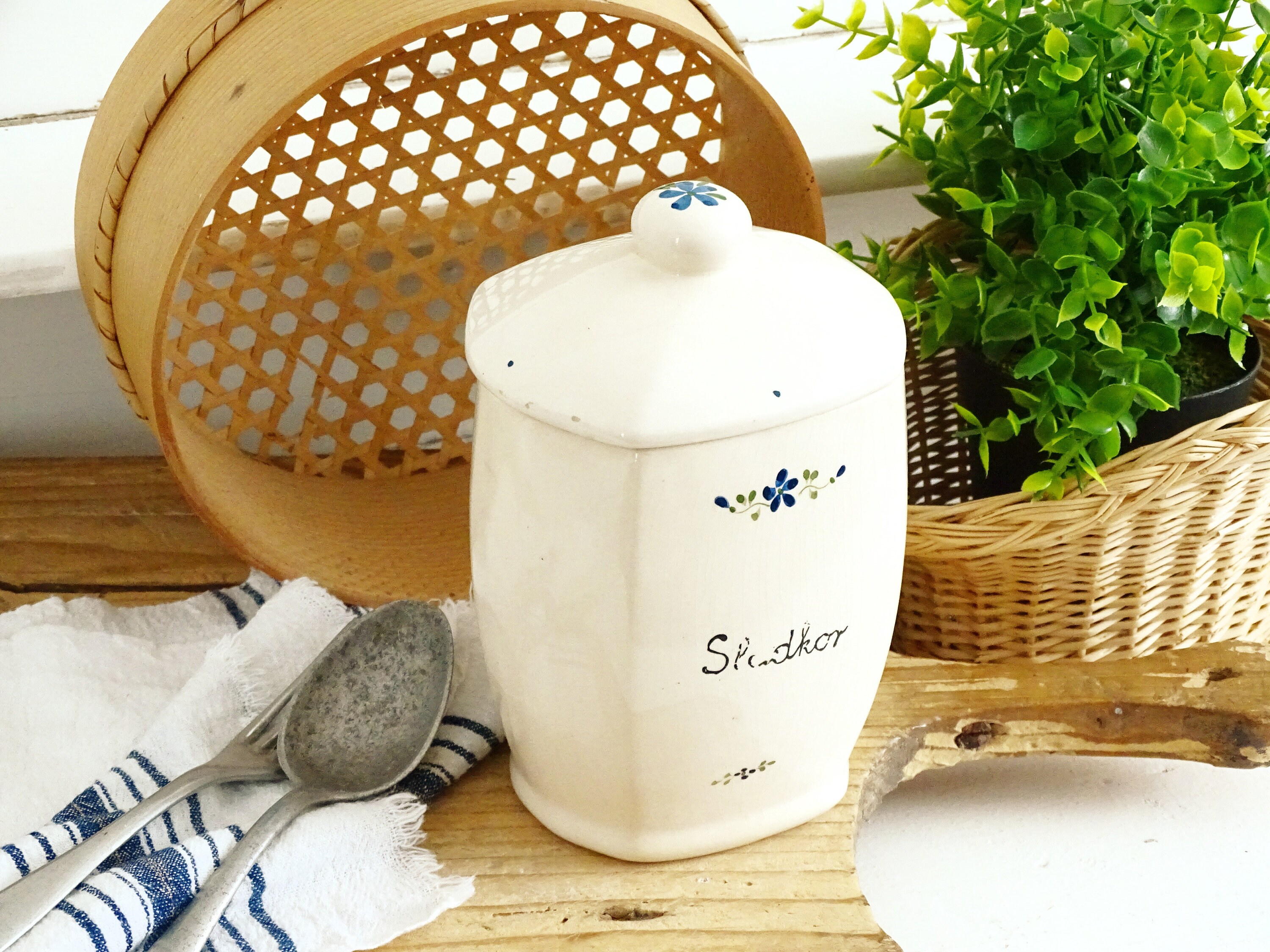 Tapado cerámica cocina almacenamiento contenedor flores azules | Etsy