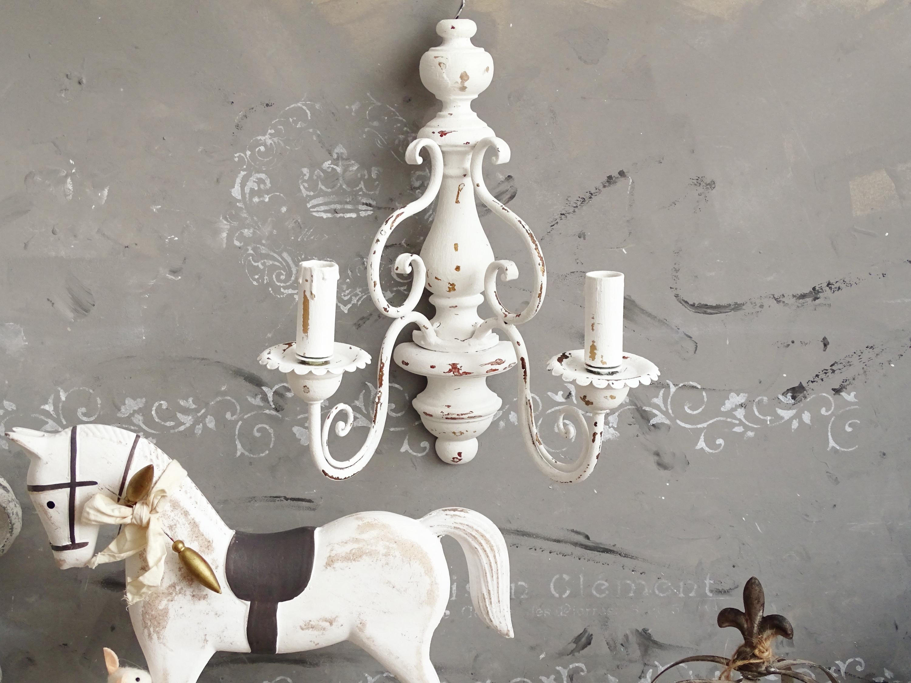 Florentine Carved Wood Wall Sconce, White Distressed Rococo
