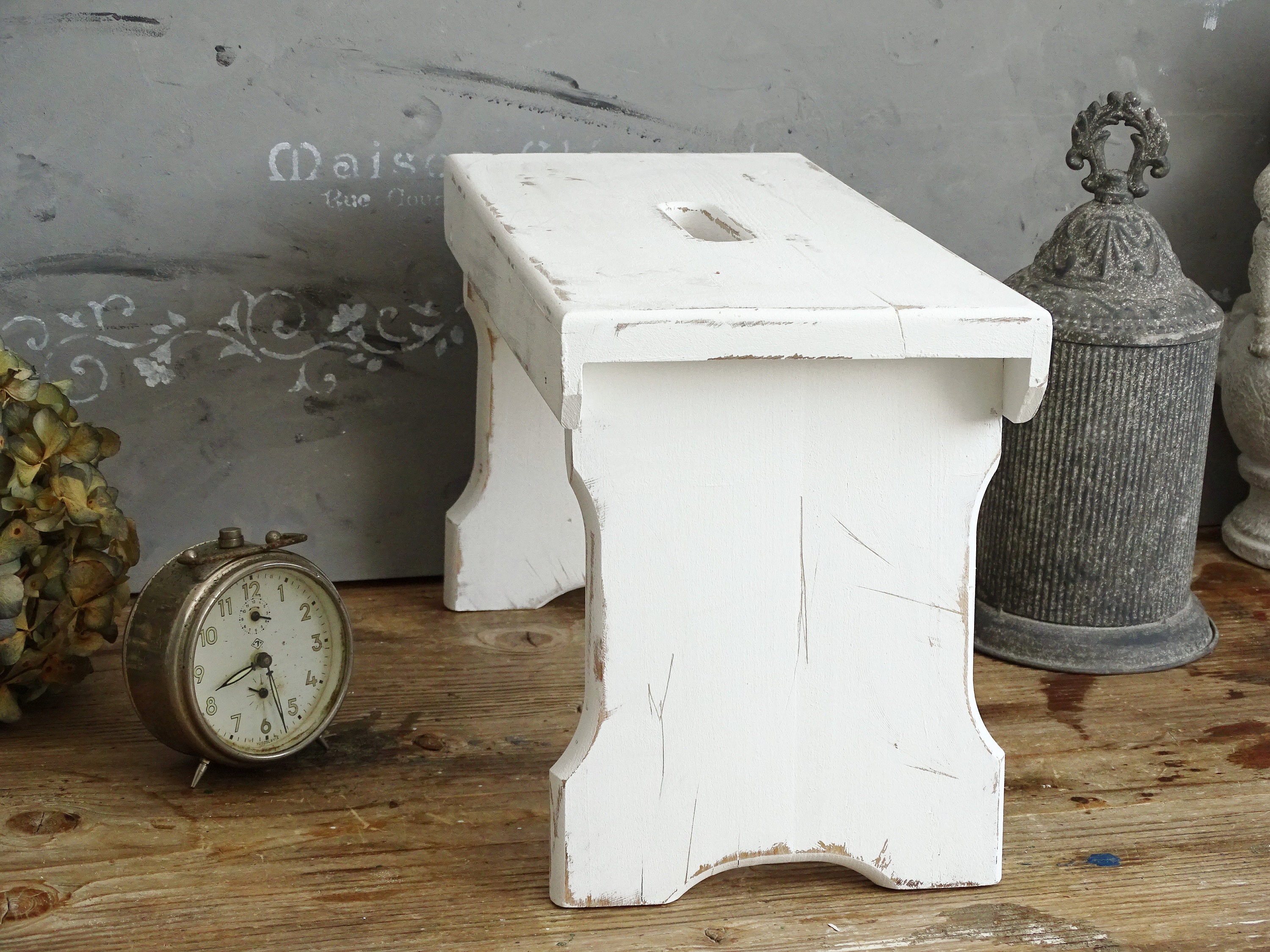 Primitive Wood Step Stool White Milking Stool Rustic Farmhouse Wood Foot Rest Stool French Country Cottage Small Wood Bench Plant Stand Etsy