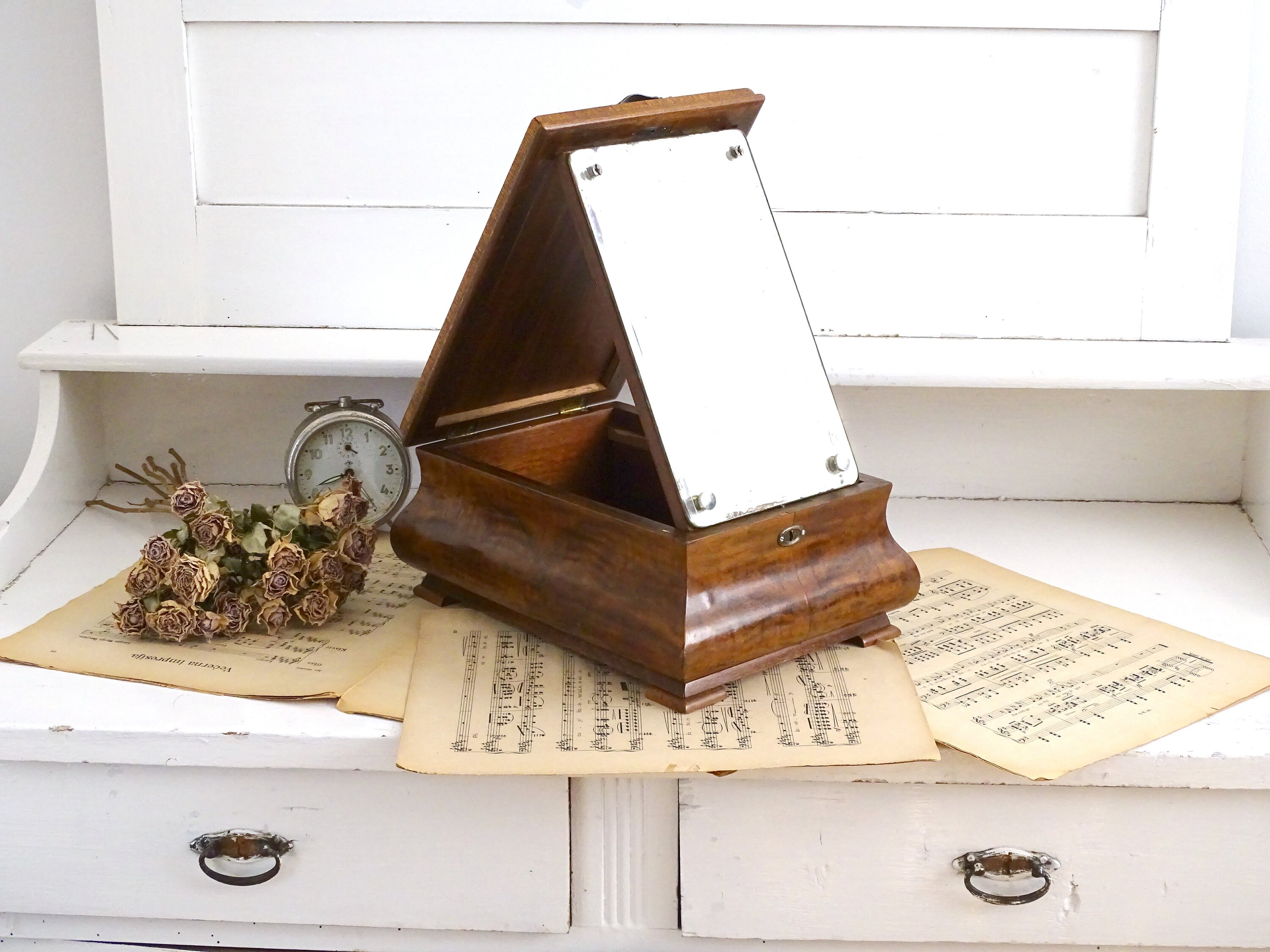 XL Antique Shaving Mirrored Box Art Deco Box w/ Drawer Walnut Etsy