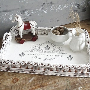 White Wicker Serving Tray: Shabby Chic French Country Decor
