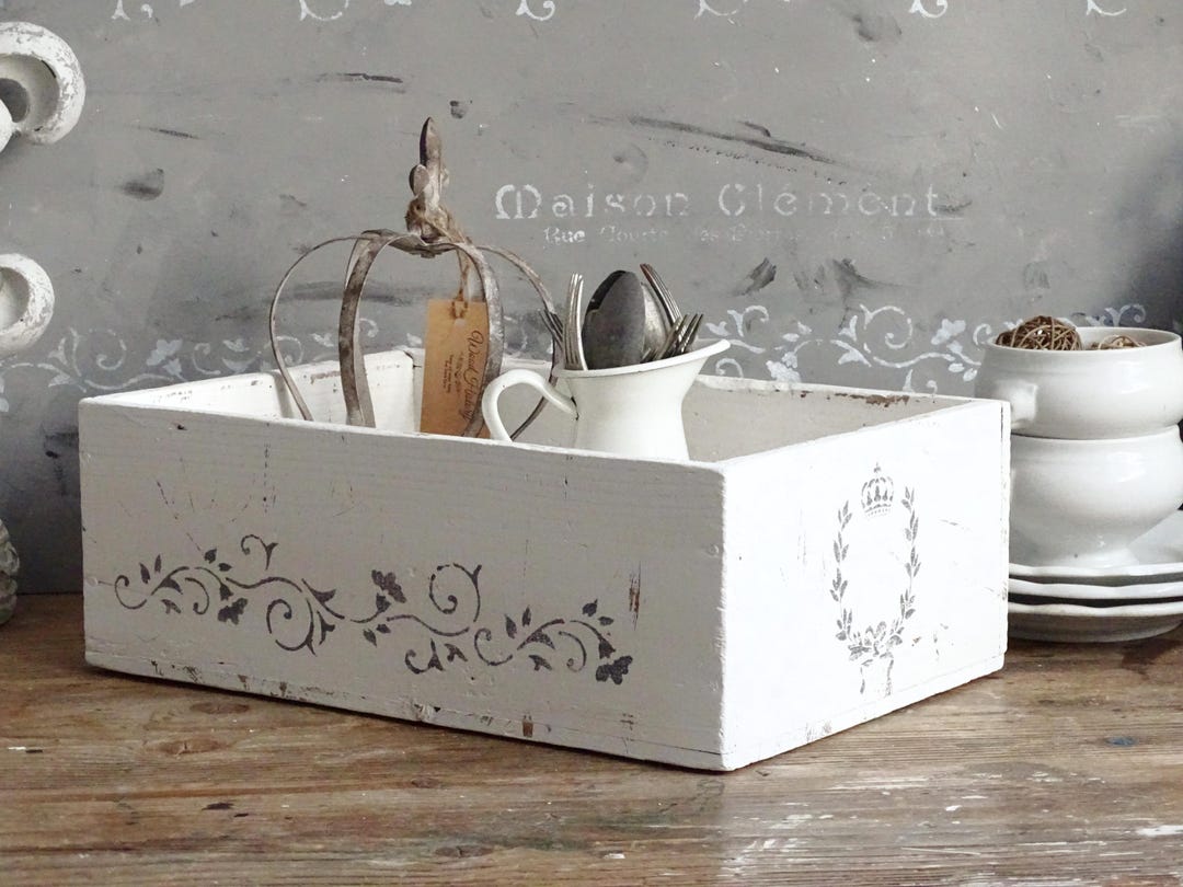 White Wood Box Crate, Rustic Storage Crate Box, Distressed Painted ...