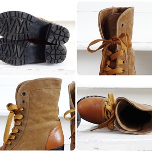 Suede Leather Ankle Boots Lace Up, Platform Mid Calf Boots Mid Chunky Heel, Cowboy Style Lace Up Boots, Leather Booties US 8.5 EU 39 UK 6.5 image 10