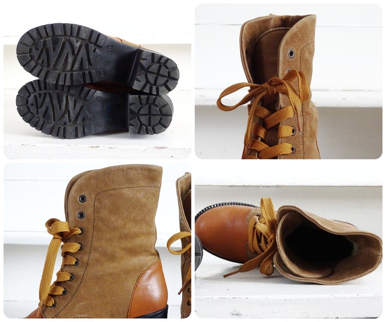 Suede Leather Ankle Boots Lace Up, Platform Mid Calf Boots Mid Chunky Heel, Cowboy Style Lace Up Boots, Leather Booties US 8.5 EU 39 UK 6.5 image 10
