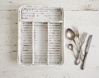 Witte rieten bestekdoos, bestekbak: verdeelde lade-organizer