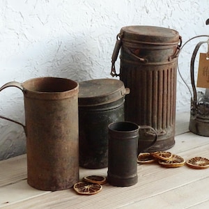 Rusty Metal Measuring Cup: Antique Tin Pitcher, Primitive Kitchen Decor