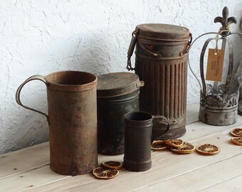 Rusty Metal Measuring Cup: Antique Tin Pitcher, Primitive Kitchen Decor