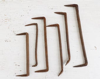Hand Forged Wrought Iron Log Dog Fastener, Antique Blacksmith Timber Staple