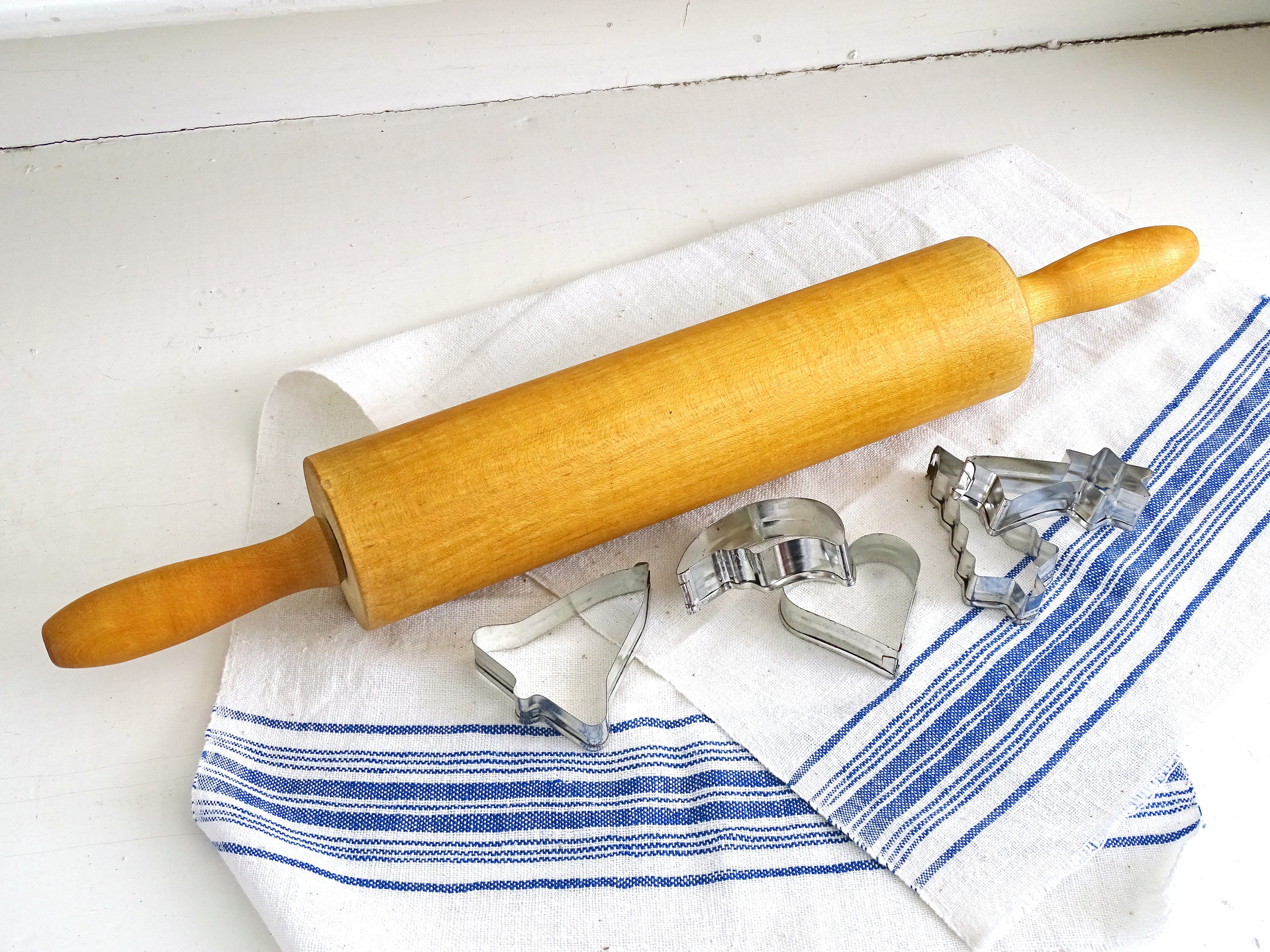 Set 2 Wood Rolling Pin Handles Large Old Dough Pastry Roller Etsy