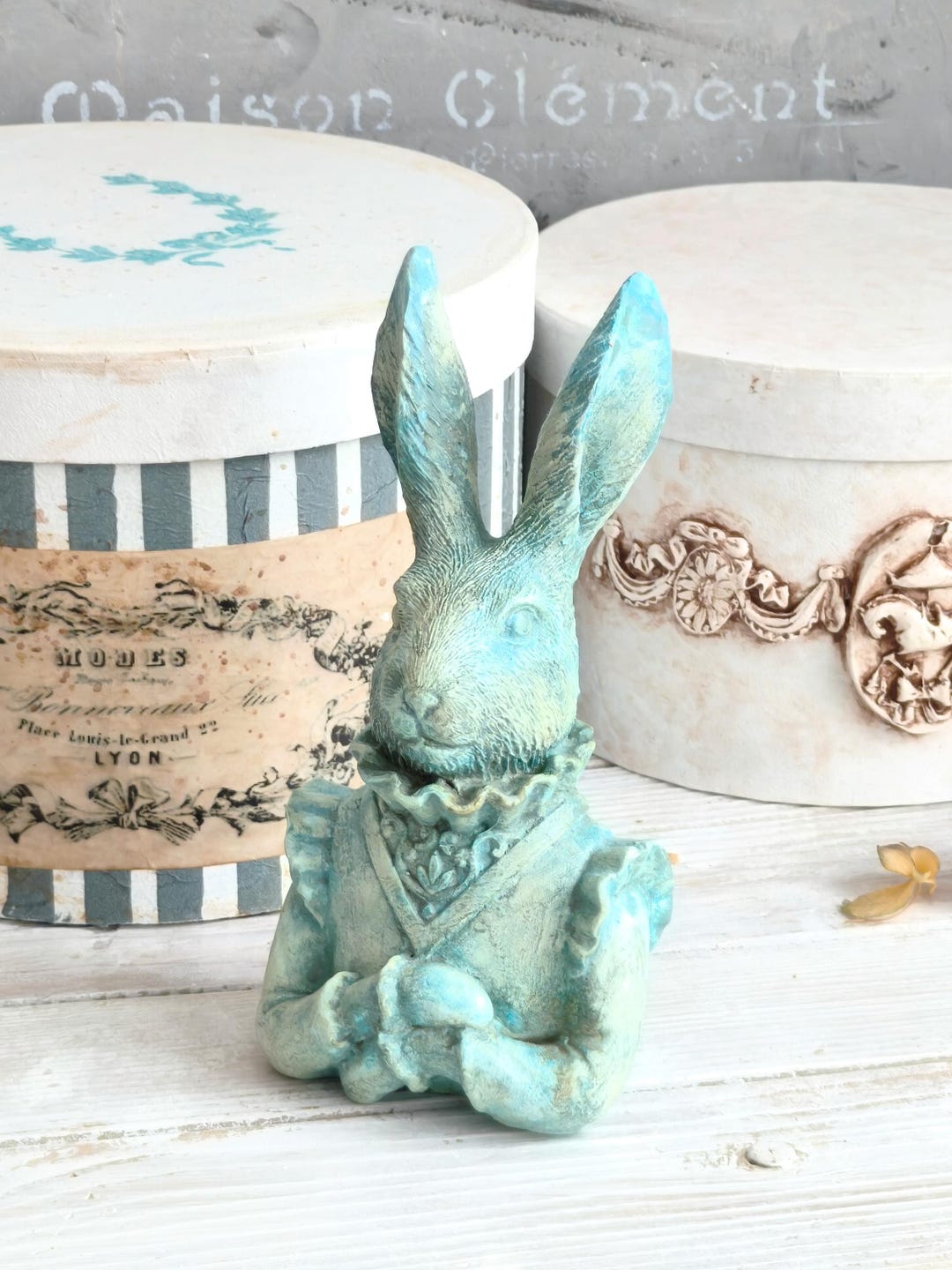 Turquoise Blue Rabbit Hare Bust Statue, Figurine, Ornament, Easter ...