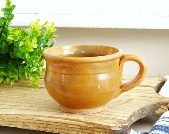 Antique Ochre Ceramic Mug, Handmade Crockery Pottery Coffee Mug Handle, Glazed Stoneware Ironstone Tea Cup, Primitive Mug, Farmhouse Decor