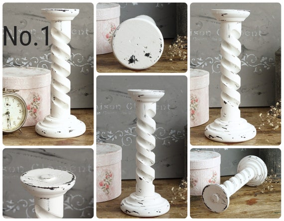White Shabby Chic Candlestick Holder W/ Handle Hand Turned Wood Candle  Stick Holder Round Small Candlestick Painted Distressed Candleholder -   Australia