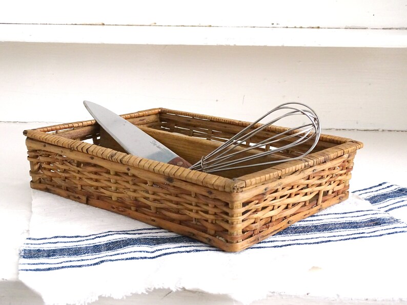 30s Wood Wicker Cutlery Tray Drawer Flatware Organizer Vintage Etsy