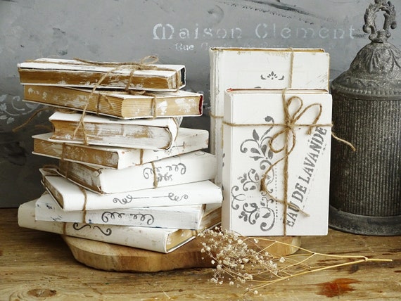 White Decorative Table Book Vintage Staging Book Shabby Chic