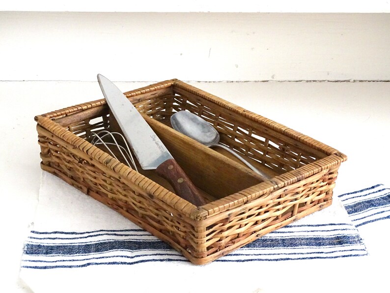 30s Wood Wicker Cutlery Tray Drawer Flatware Organizer Vintage Etsy