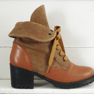 Suede Leather Ankle Boots Lace Up, Platform Mid Calf Boots Mid Chunky Heel, Cowboy Style Lace Up Boots, Leather Booties US 8.5 EU 39 UK 6.5 image 6