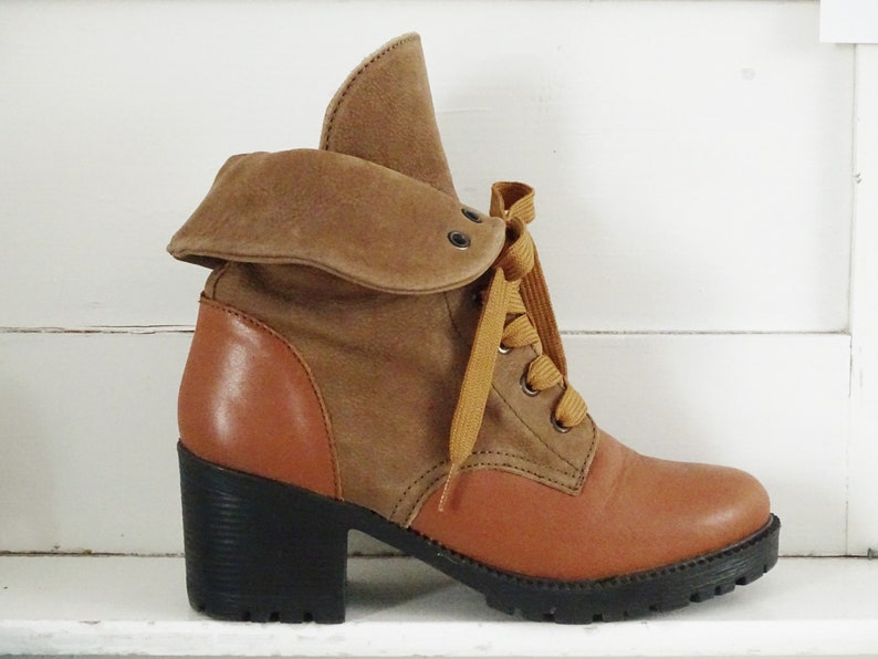 Suede Leather Ankle Boots Lace Up, Platform Mid Calf Boots Mid Chunky Heel, Cowboy Style Lace Up Boots, Leather Booties US 8.5 EU 39 UK 6.5 image 6