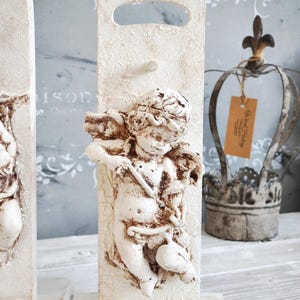Baroque Cherub Sculpture on Stand: Distressed Shabby Chic Decor