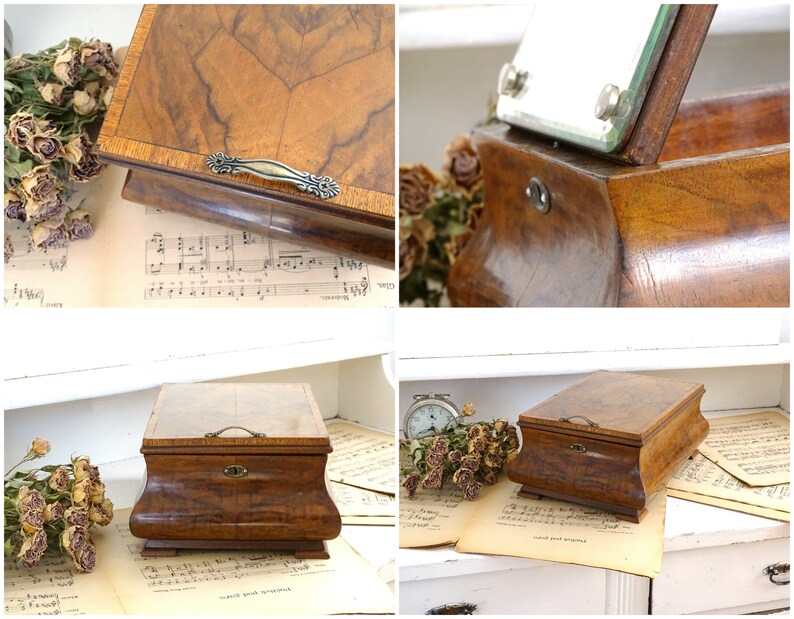 XL Antique Shaving Mirrored Box Art Deco Box w/ Drawer Walnut Etsy